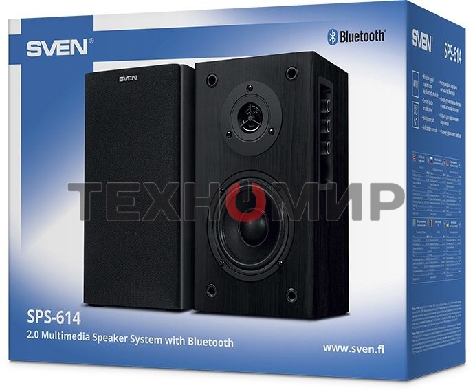 Акустическая система Sven SPS-614 2.0 (2x20W, Bluetooth, дерево, black)