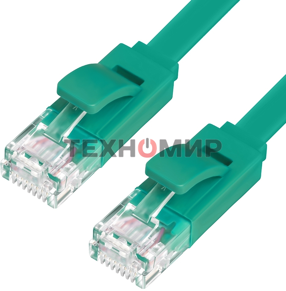 Патч-корд Greenconnect плоский прямой PROF15.0m UTP медь, cat.6, зеленый, позолоченные контакты, 30 AWG, Premium ethernet high speed 10 Гбит/с, RJ45, T568B (GCR-LNC625-15.0m)