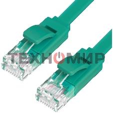 Патч-корд Greenconnect плоский прямой PROF15.0m UTP медь, cat.6, зеленый, позолоченные контакты, 30 AWG, Premium ethernet high speed 10 Гбит/с, RJ45, T568B (GCR-LNC625-15.0m)
