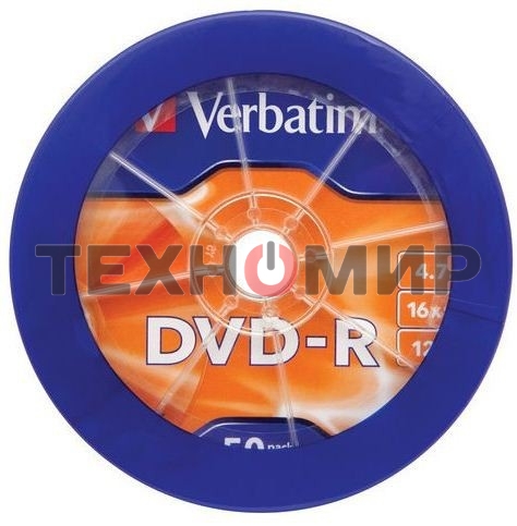 Диск DVD-R Verbatim 4.7Gb 16x Cake Box (50шт) (43731)