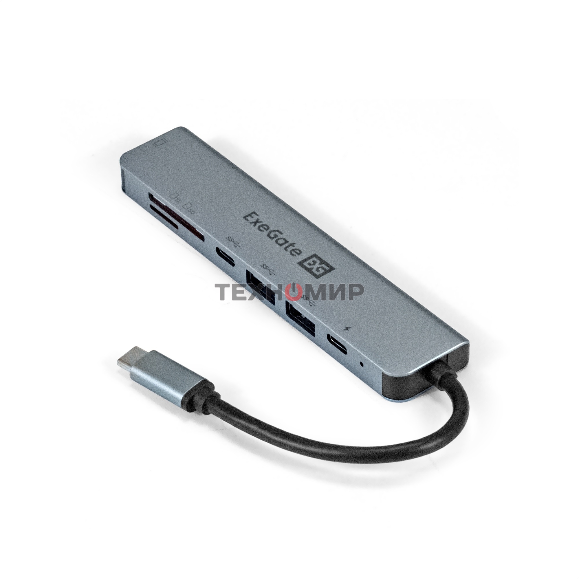 USB-концентратор ExeGate EX293983RUS DUB-21C/PD/CR/H (кабель-адаптер USB Type-C --> 2xUSB3.0 + Card Reader + PD 100W + HDMI 4K@60Hz, Plug&Play, серый)
