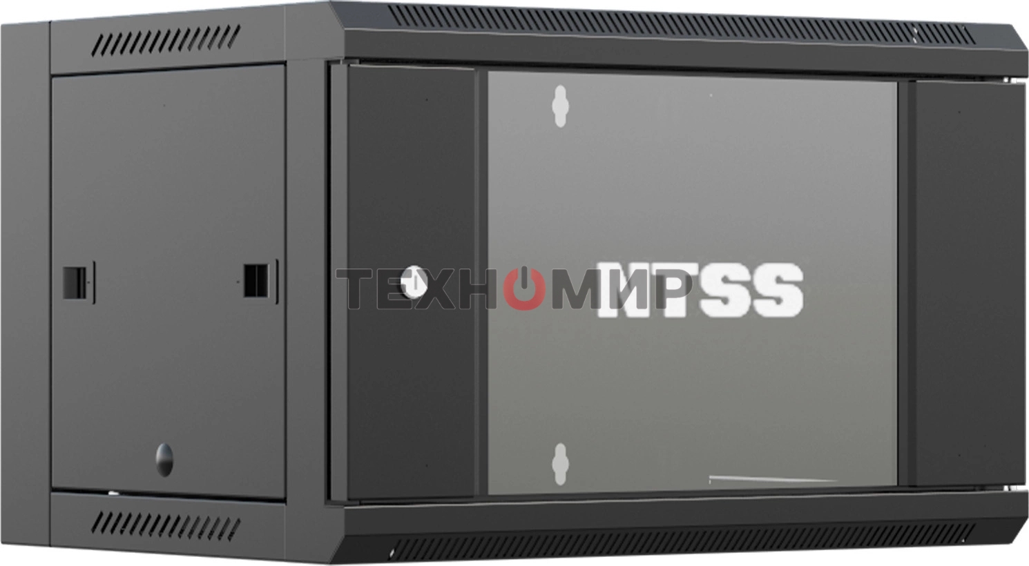 Шкаф коммутационный NTSS NTSS-W9U6045GS-BL настенный 9U 570x450мм пер.дв.стекл 60кг черный 350мм 20.1кг 220град. 370мм IP20 сталь