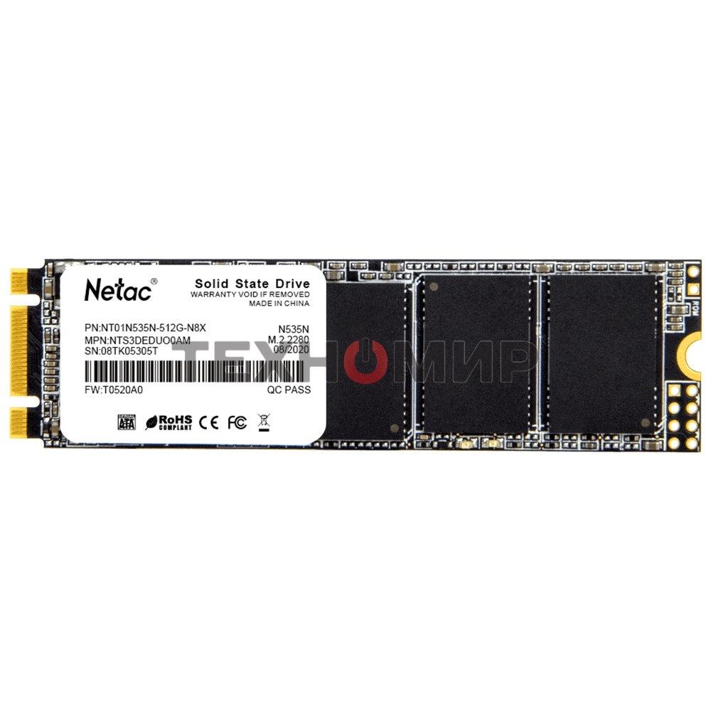 Накопитель SSD Netac N535N, 512Gb, M.2 2280, SATA-III, R/W 540/490
