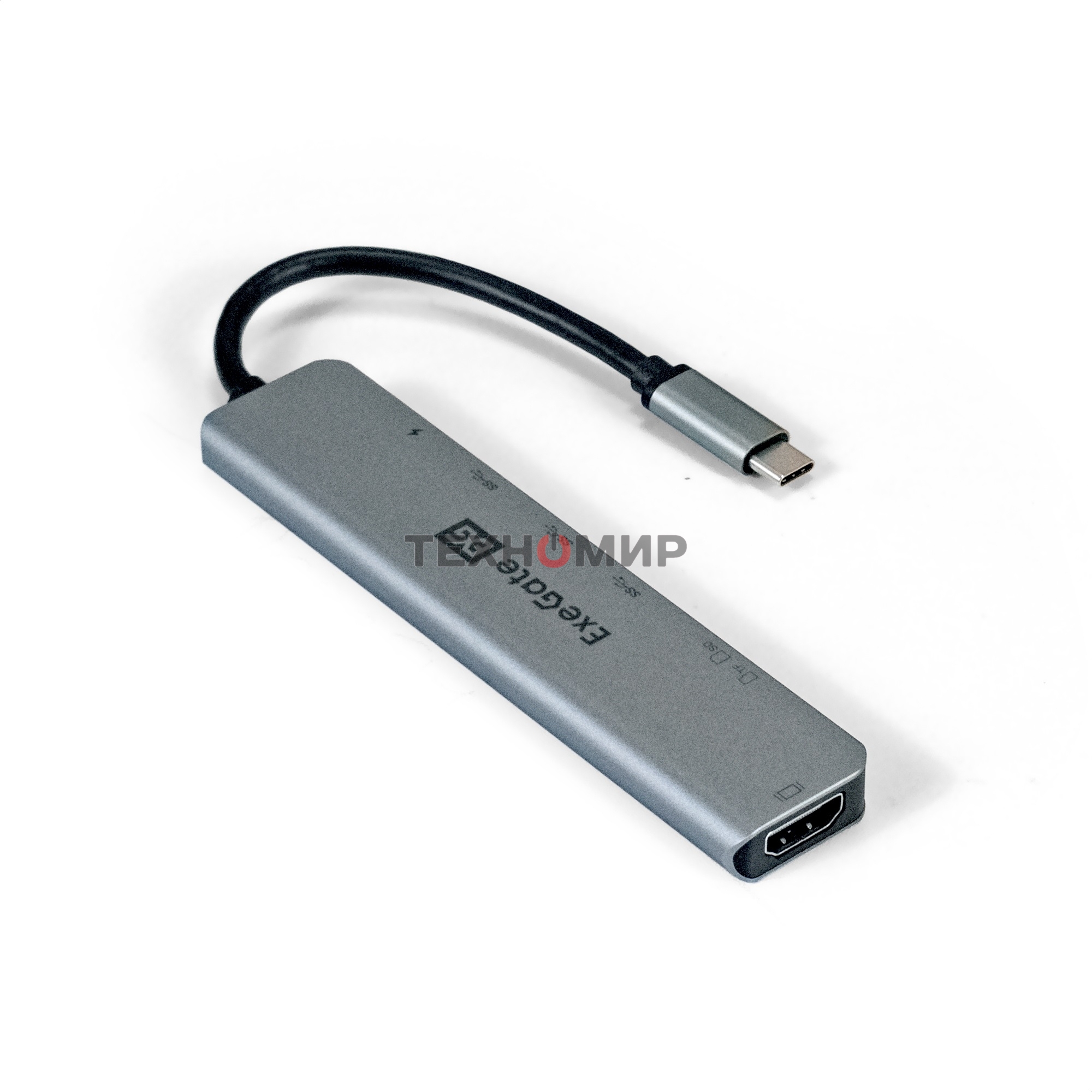 USB-концентратор ExeGate EX293983RUS DUB-21C/PD/CR/H (кабель-адаптер USB Type-C --> 2xUSB3.0 + Card Reader + PD 100W + HDMI 4K@60Hz, Plug&Play, серый)