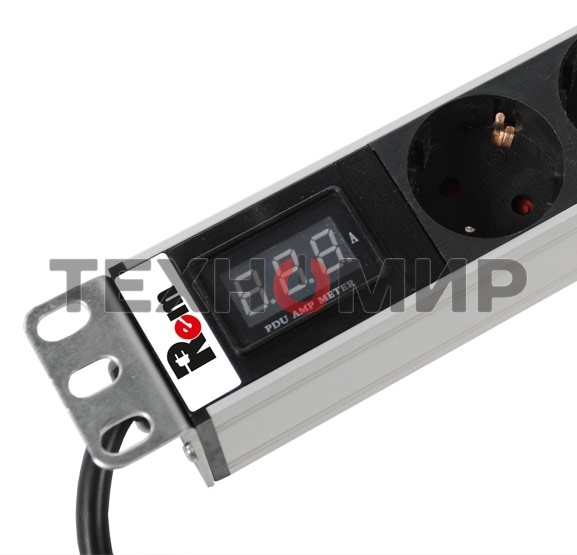 Блок розеток Rem-16 с амперметром, 8 Shuko, 16A, алюм., 19