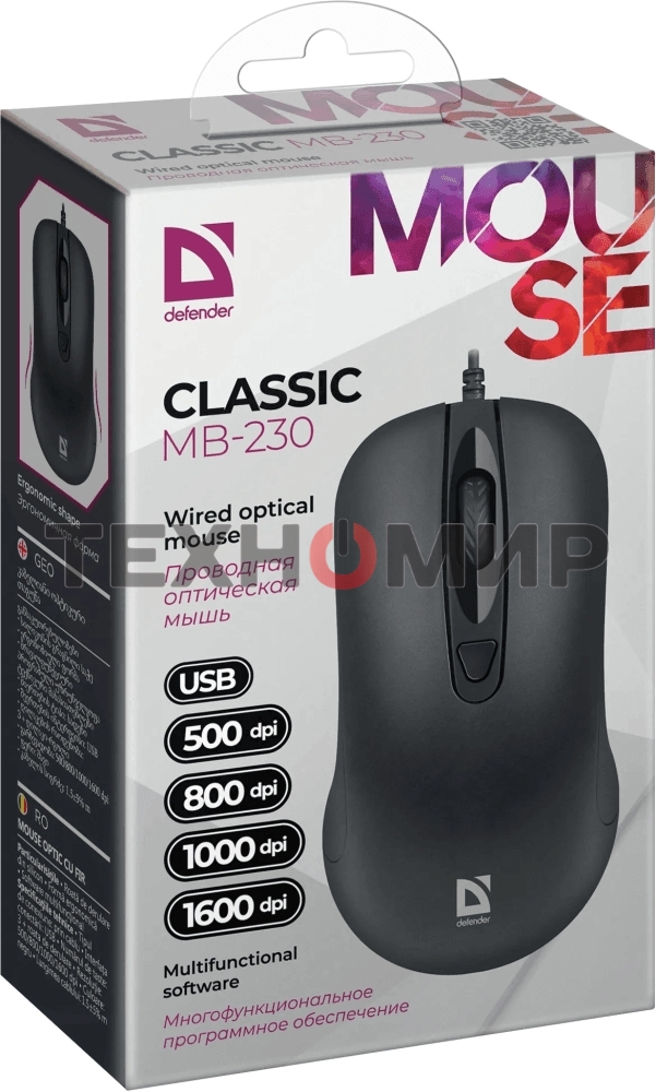 Мышь проводная Defender Optimum MB-160 черный, 1000 dpi, USB, кнопки - 3