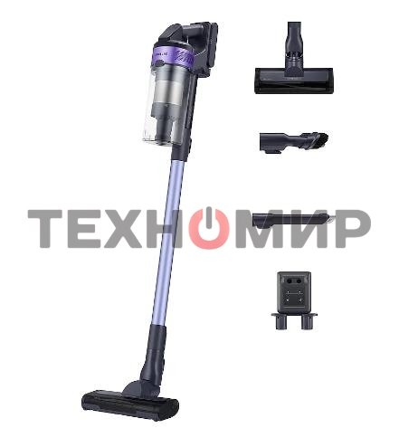 Пылесос вертикальный Samsung VS15A6031R4/EV фиолетовый/черный, питание от аккумулятора, 150 Вт, уборка сухая, пылесборник 0.8 л, работа от АКБ max 40 мин.