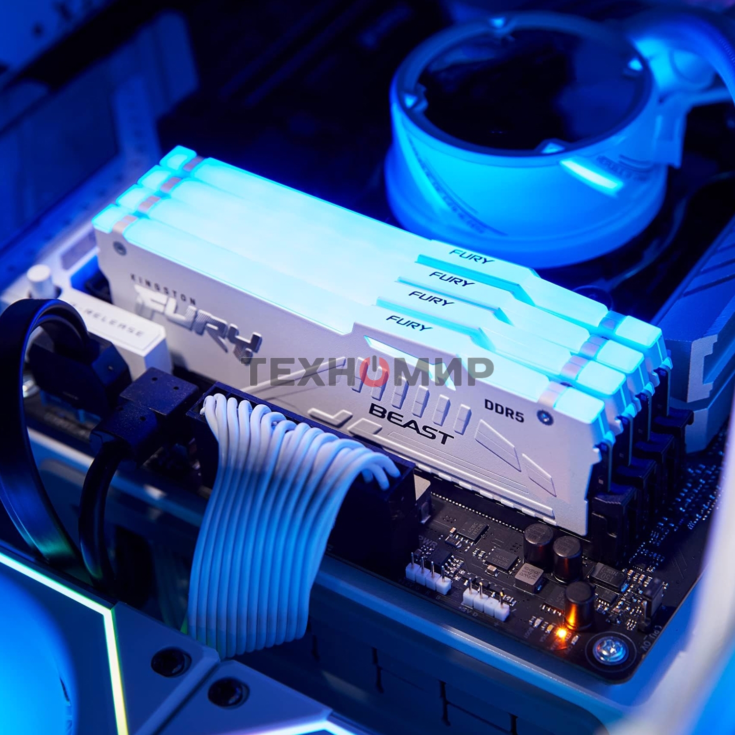 Оперативная память Kingston Fury Beast, DDR5, 32Gb (2x16GB), 5600MHz, CL36, DIMM, радиатор, RGB, белый