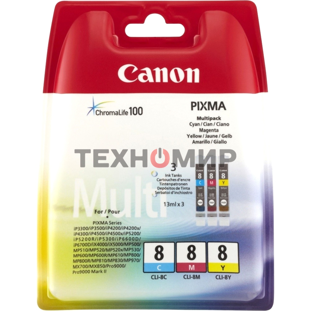 Картридж струйный Canon CLI-8C/M/Y 0621B029 голубой/пурпурный/желтый (420 стр.) для Canon Pixma iP6600D/iP4200/5200
