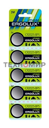 Батарейка литиевая Ergolux CR2032 BL-5 (CR2032-BP5, 3V) (5 шт. в уп-ке)