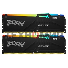 Оперативная память Kingston Fury Beast, DDR5, 64Gb (2x32Gb), 5200MHz, CL40, DIMM, с радиатором, RGB, черный