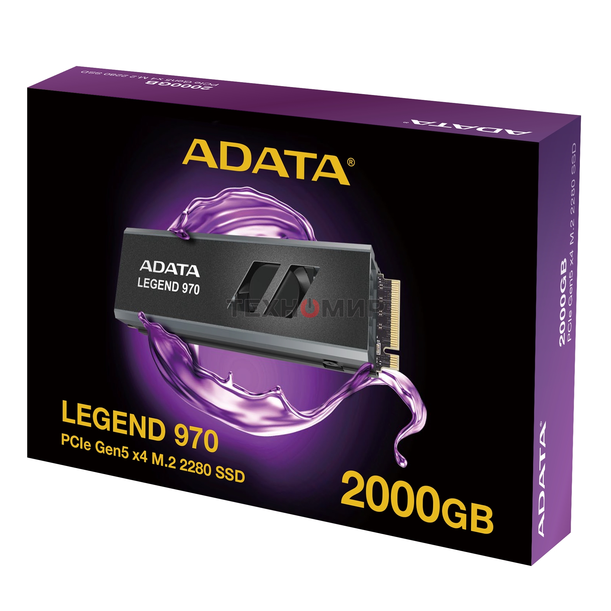 Накопитель SSD ADATA LEGEND 970, 2Tb, PCIe 5.0 x4, M.2 2280, NVMe, R/W 10000/10000, с радиатором