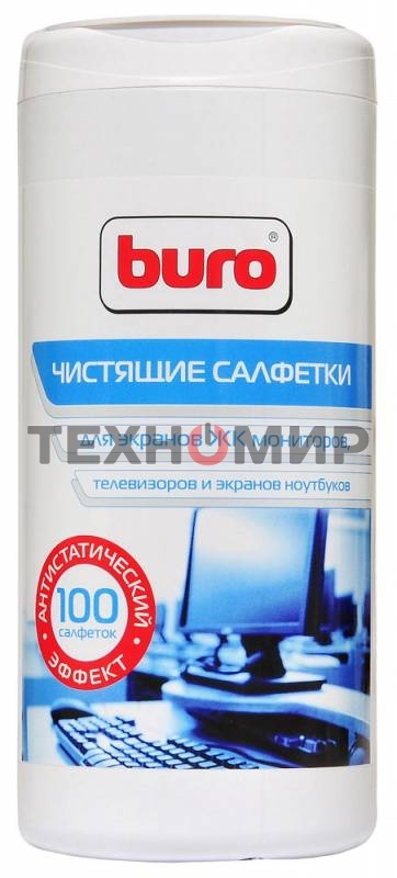 Салфетки Buro BU-Tscreen, 100 шт для экранов мониторов/плазменных/ЖК телевизоров/ноутбуков туба 100 шт влажных