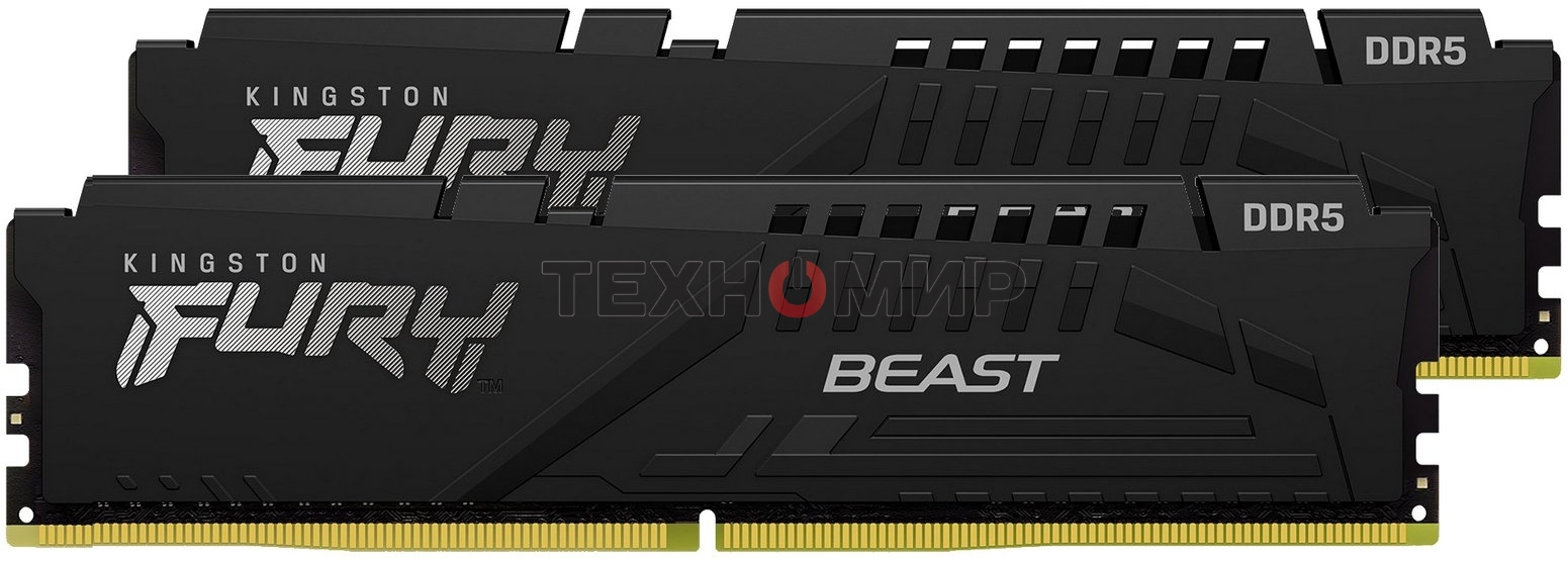Оперативная память Kingston Fury Beast, DDR5, 32GB (2x16GB), 5200MHz, CL40, DIMM, радиатор, черный