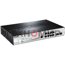 Коммутатор управляемый D-Link DGS-1210-10P/ME 2 уровня с 8 портами 10/100/1000Base-T с поддержкой PoE и 2 портами 1000Base-X SFP