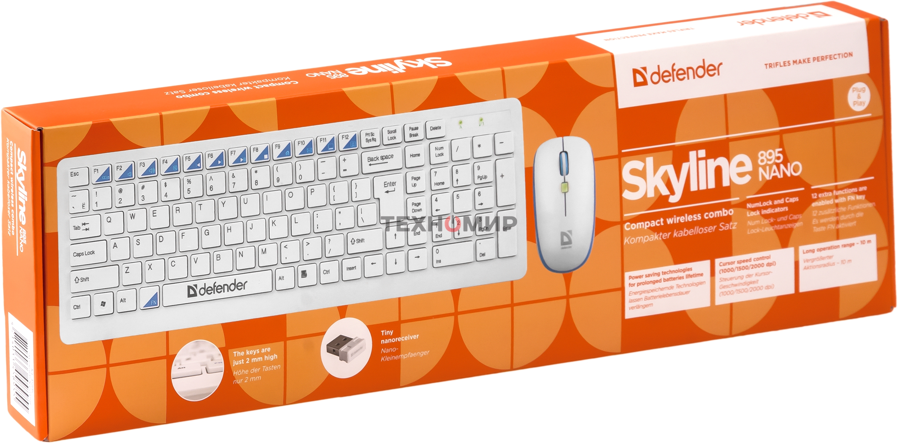 Комплект клавиатура+мышь Defender Skyline 895 беспроводной, USB, 2000 DPI, белый