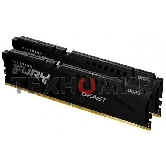 Оперативная память Kingston Fury Beast, DDR5, 32GB (2x16GB), 5200MHz, CL40, DIMM, радиатор, черный