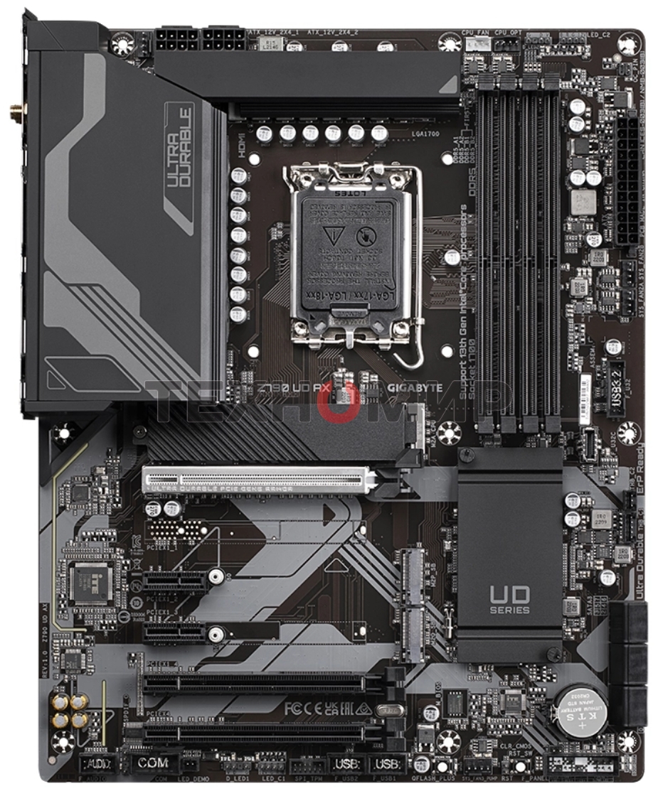 Материнская плата Gigabyte Z790 UD AX (V1.1/V1.2), LGA 1700, Intel Z790, 4xDDR5, 6xSATA, 3xM.2, 1xPCIe 5.0 x16, 1xPCIe 4.0 x4, 1xPCIe 3.0 x1, 1xHDMI, 1xDP, 1x 2.5Gb LAN, 4xUSB-A 2.0, 4xUSB-A 3.2 Gen 1, 1xUSB-A 3.2 Gen 2, 1xUSB-C 3.2 Gen 2x2, 7.1, ATX