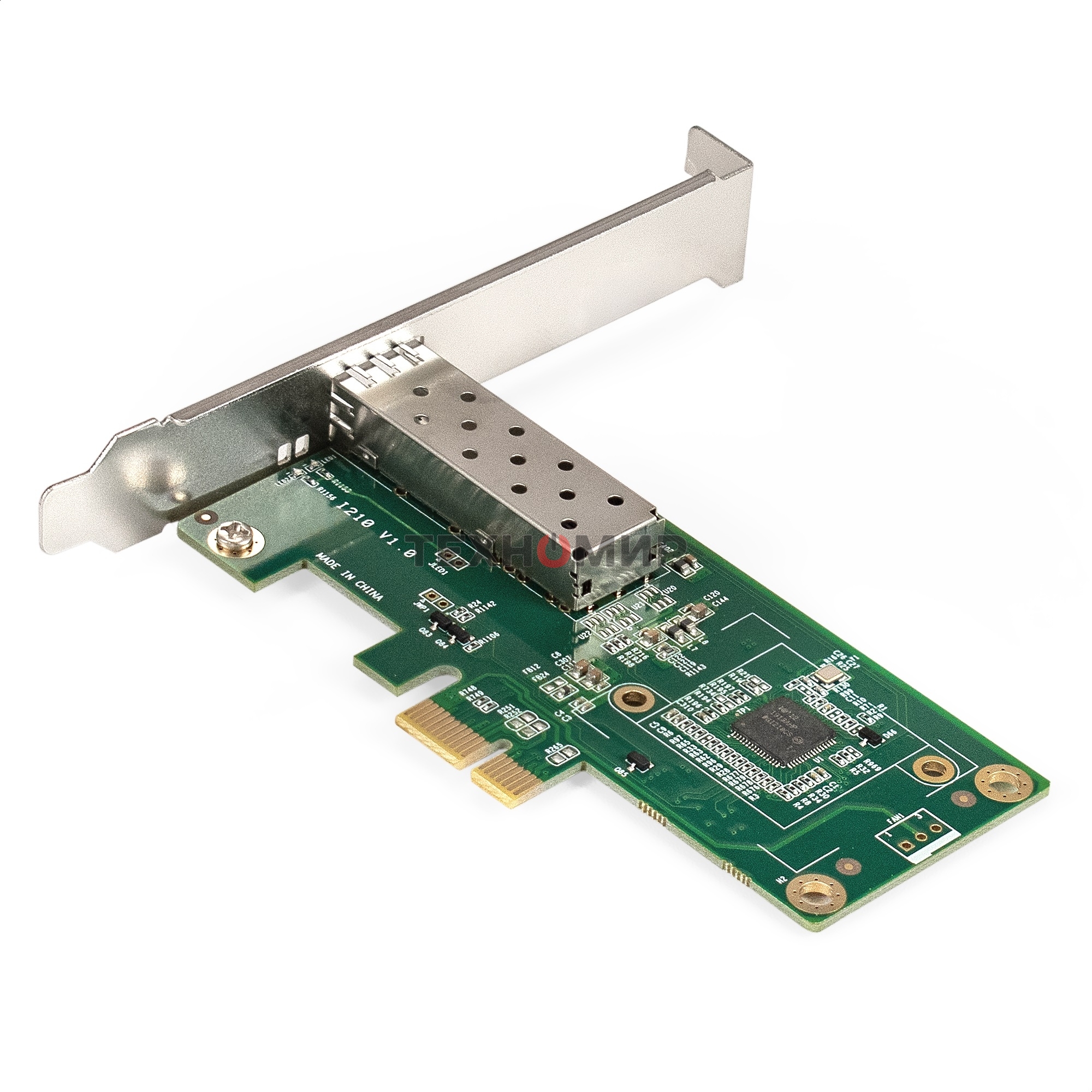 Сетевой адаптер ExeGate EXE-i210-F1 (PCI-E x1 v2.0, порт 1xSFP (медный), 10/100/1000Mbps, Gigabit Server NIC Intel Chipset I210-F1)