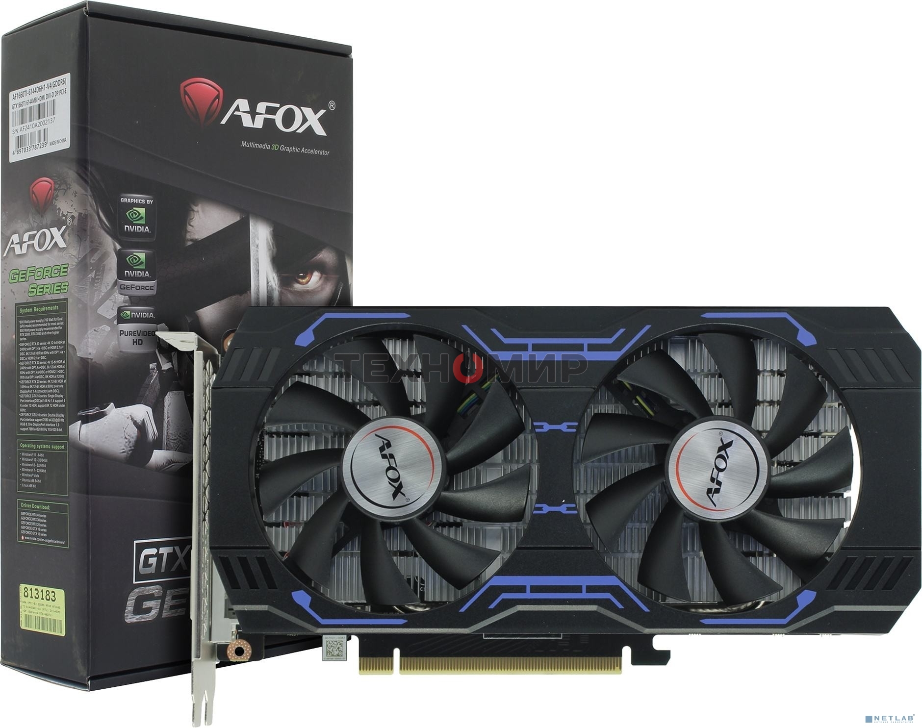 Видеокарта Afox GTX1660Ti 6Gb GDDR6 192-Bit DP DVI HDMI DUAL FAN RTL