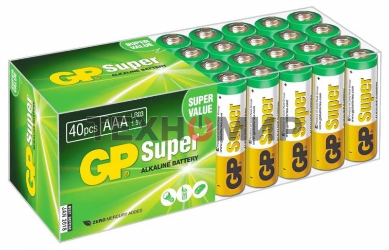 Алкалиновые батарейки GP Super Alkaline G-Tech 24А ААA - 40 шт. в пленке
