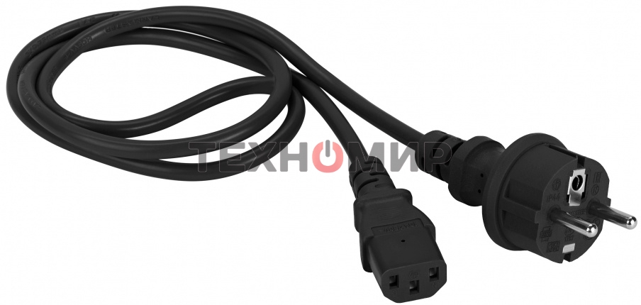 Шнур питания Lanmaster C13-Schuko, 3х0.75, 220В, 10А, черный, 1.5 метра