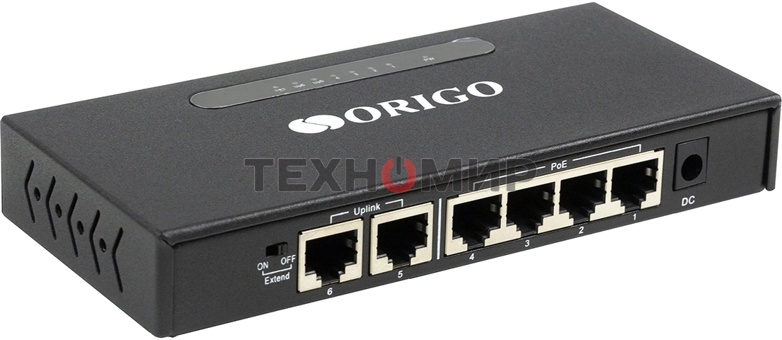 Коммутатор неуправляемый PoE ORIGO OS1206P/60W/A1A 4x100Base-TX PoE+, 2x100Base-TX, PoE-бюджет 60 Вт, корпус металл