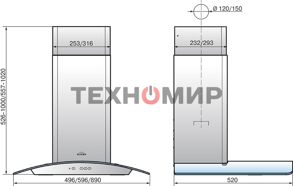 Вытяжка каминная Elikor Аметист 60Н-430-К3Д серебристый, 60 см, 430 куб. м/ч, 54 дБ