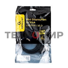 Кабель Cablexpert mDP-VGA, 20M/15M, 1.8м, черный, позол.разъемы, пакет (CC-mDPM-VGAM-6)