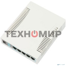 Коммутатор сетевой MikroTik RB260GS RouterBOARD 260GS 5-port Gigabit smart switch with SFP cage, SwOS, plastic case, PSU