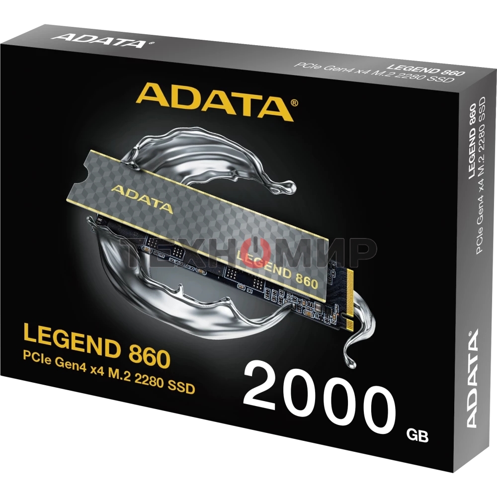 Накопитель SSD ADATA LEGEND 860, 2Tb, PCIe 4.0 x4, M.2 2280, NVMe, R/W 6000/5000, с радиатором