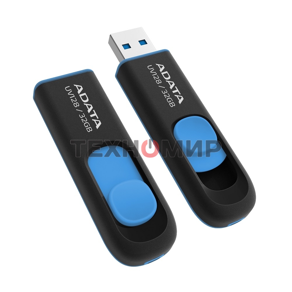 Флешка USB ADATA UV128 (AUV128-32G-RBE), 32Gb, USB 3.0, R/W 100/30, черный/синий