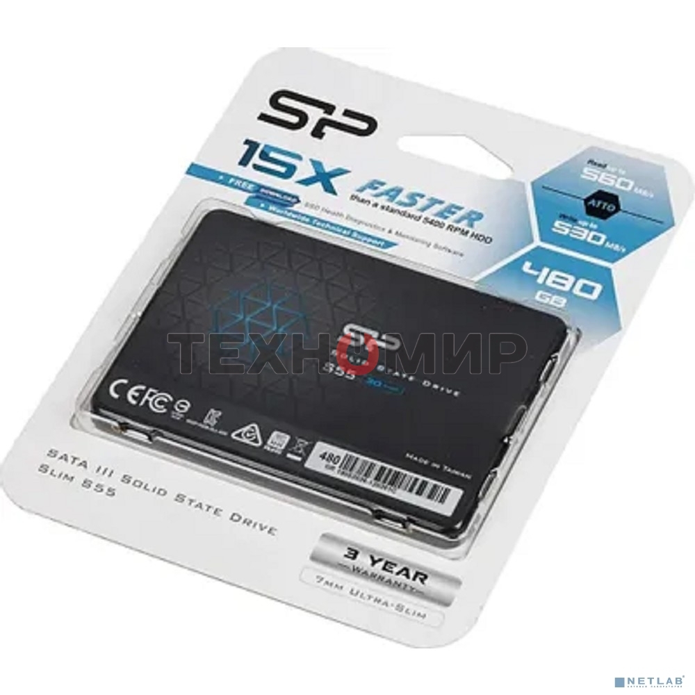 Накопитель SSD Silicon Power Slim S55, 480Gb, SATA, 2.5