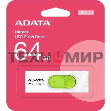 Флешка USB ADATA UV320 (AUV320-64G-RWHGN), 64Gb, USB 3.2 Gen1, R/W 100/30, белый/зеленый