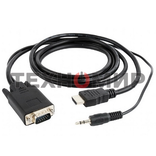 Кабель HDMI->VGA Cablexpert A-HDMI-VGA-03-6, 19M/15M + 3.5Jack, медь, позол.разъемы, 1.8м, черный, пакет
