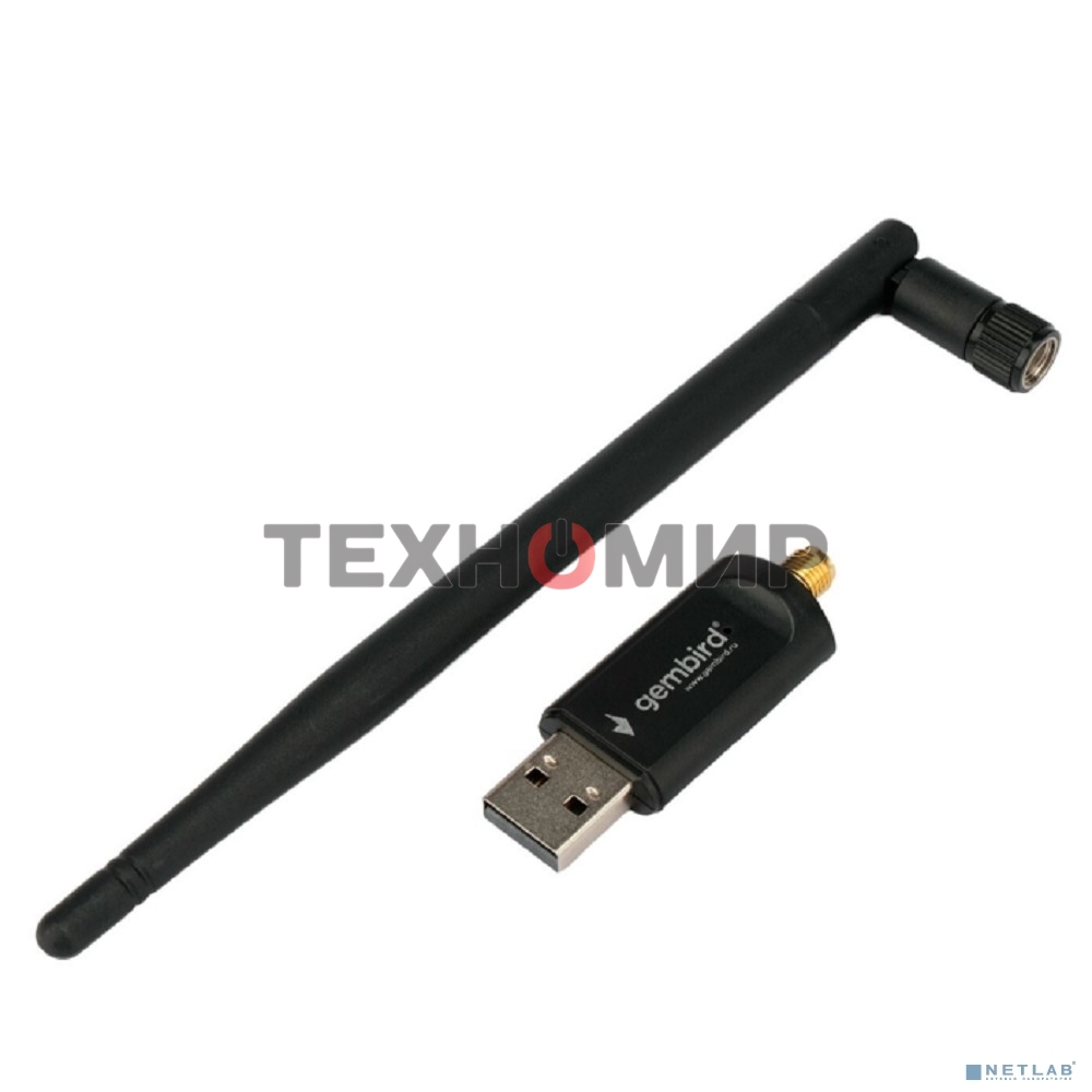 Сетевой адаптер Wi-Fi+Bluetooth Gembird WNP-UA-019, двухдиапазонный с антенной, 600Мбит, USB, 802.11b/a/g/n/a