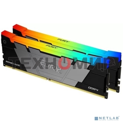 Оперативная память Kingston Fury Renegade, DDR4, 64Gb (2x32GB), 3200MHz, CL16, DIMM, радиатор, RGB, серебристый/черный