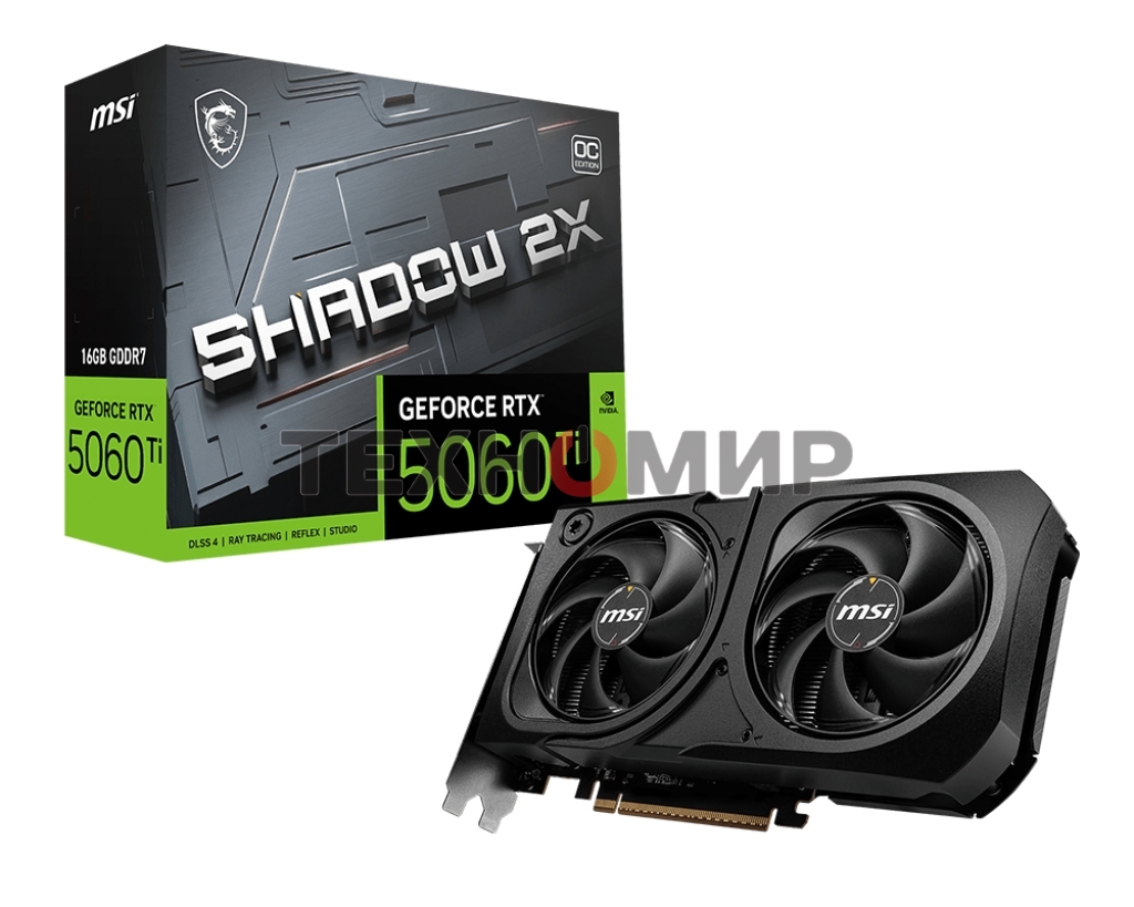 Видеокарта MSI RTX 5060 Ti 16G SHADOW 2X OC PLUS, NVIDIA RTX 5060 Ti, 16 ГБ GDDR7, 128 бит, PCI-e 5.0, 1xHDMI, 3xDP, 2617 МГц