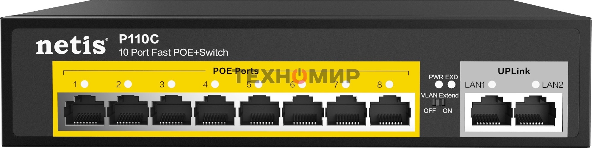 Коммутатор Netis P110C 10-портовый PoE+ коммутатор Fast Ethernet/8*PoE+ 2 порта 802.3af/802.3at