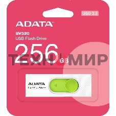 Флешка USB ADATA UV320 (AUV320-256G-RWHGN), 256Gb, USB 3.2 Gen1, R/W 100/30, белый/зеленый