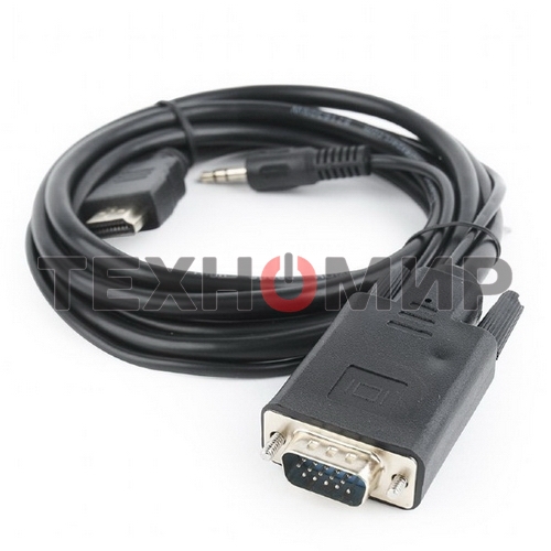 Кабель HDMI->VGA Cablexpert A-HDMI-VGA-03-6, 19M/15M + 3.5Jack, медь, позол.разъемы, 1.8м, черный, пакет