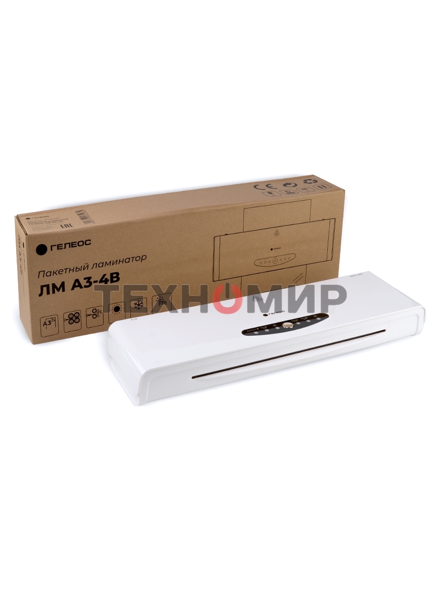 Ламинатор Гелеос ЛМА34В белый/черный A3 (60-250мкм) 30 см/мин (4 вал.) хол.лам. лам.фото реверс