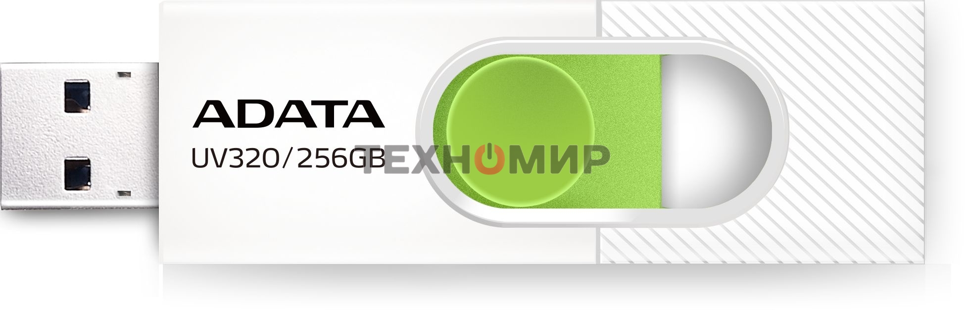 Флешка USB ADATA UV320 (AUV320-256G-RWHGN), 256Gb, USB 3.2 Gen1, R/W 100/30, белый/зеленый