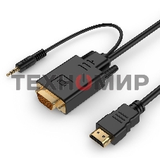 Кабель HDMI->VGA Cablexpert A-HDMI-VGA-03-10, 19M/15M + 3.5Jack, медь, позол.разъемы, 3м, черный, пакет
