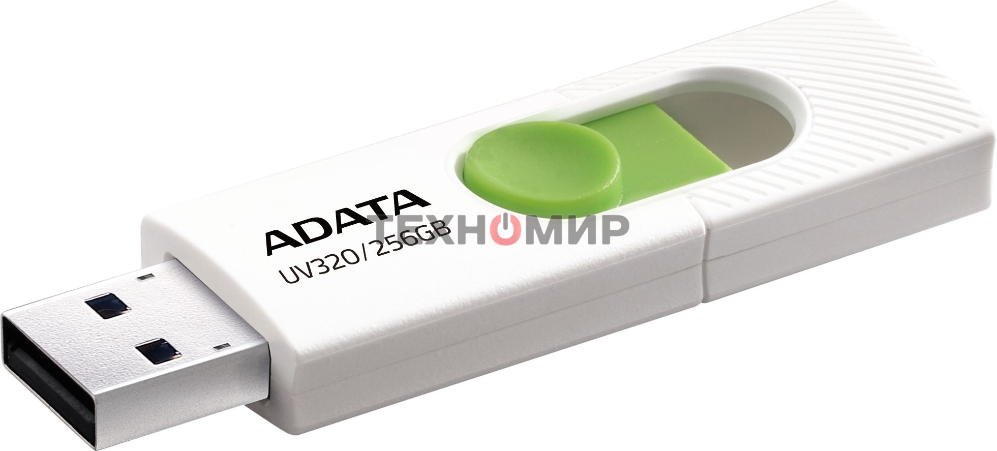Флешка USB ADATA UV320 (AUV320-256G-RWHGN), 256Gb, USB 3.2 Gen1, R/W 100/30, белый/зеленый