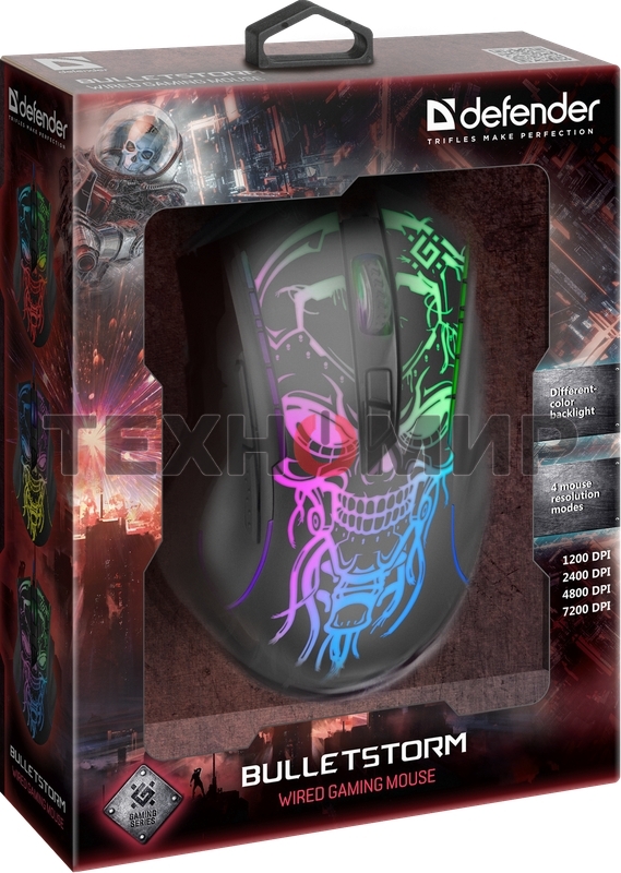 Мышь проводная Defender Bulletstorm GM-928 черный, 7200 dpi, USB, кнопки - 7