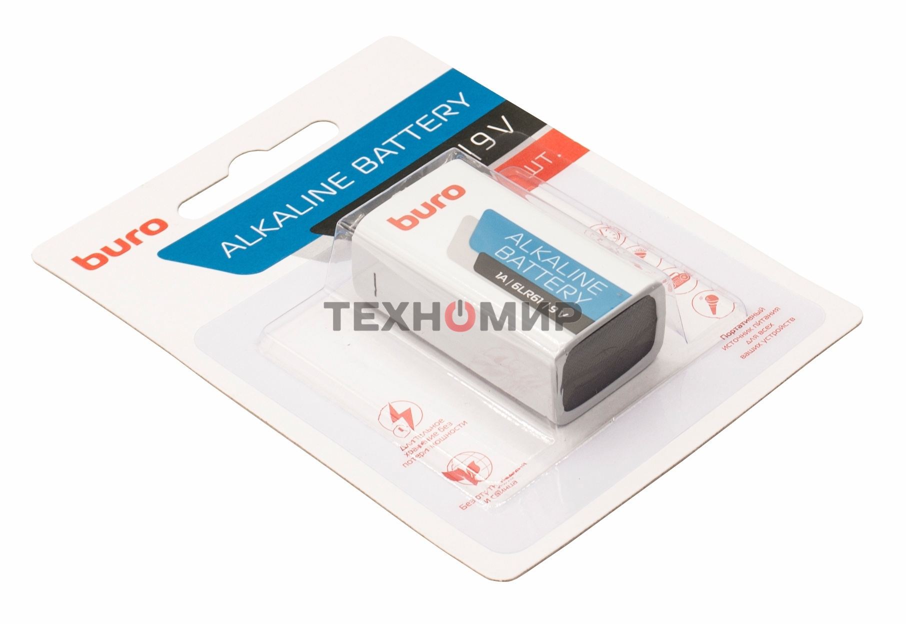 Батарея Buro Alkaline 6LR61 9V (1шт) блистер