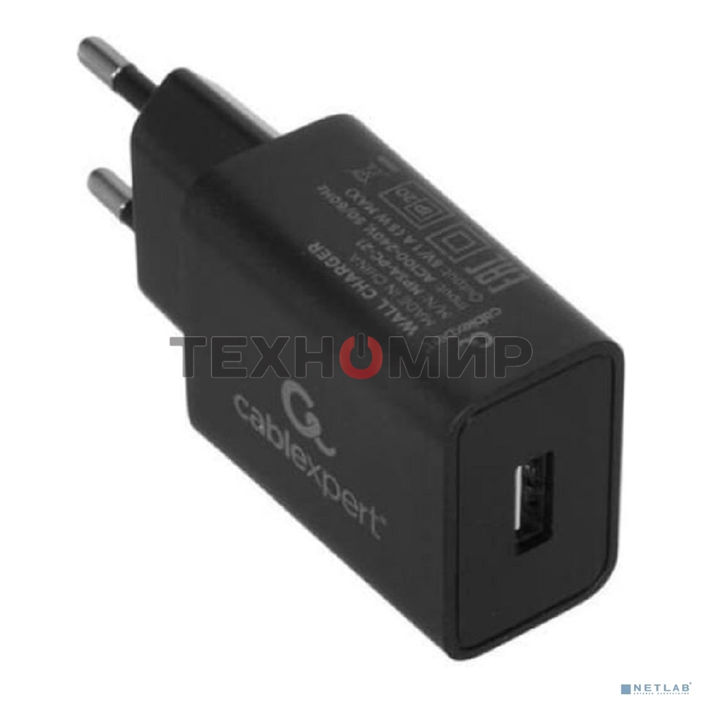 Сетевое зарядное устройство Cablexpert MP3A-PC-21 100/220V - 5V USB 1 порт, 1A, черный