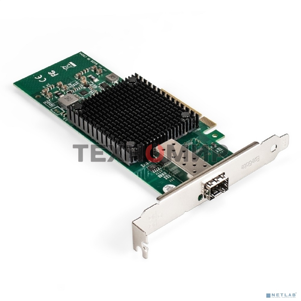 Сетевой адаптер ExeGate EXE-X520-DA1 (PCI-E x8 v3.0, порты 1xSFP+ 10Gb/s (10/5/2.5/1Gb/s, 100Mb/s), Server NIC Intel Chipset JL82599EN)