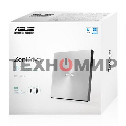 Оптический привод DVD-RW Asus SDRW-08U9M-U серебристый USB slim ultra slim M-Disk Mac внешний RTL
